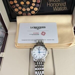 Longines Stainless Steel Women's Watch with White Dial and Blue Hands